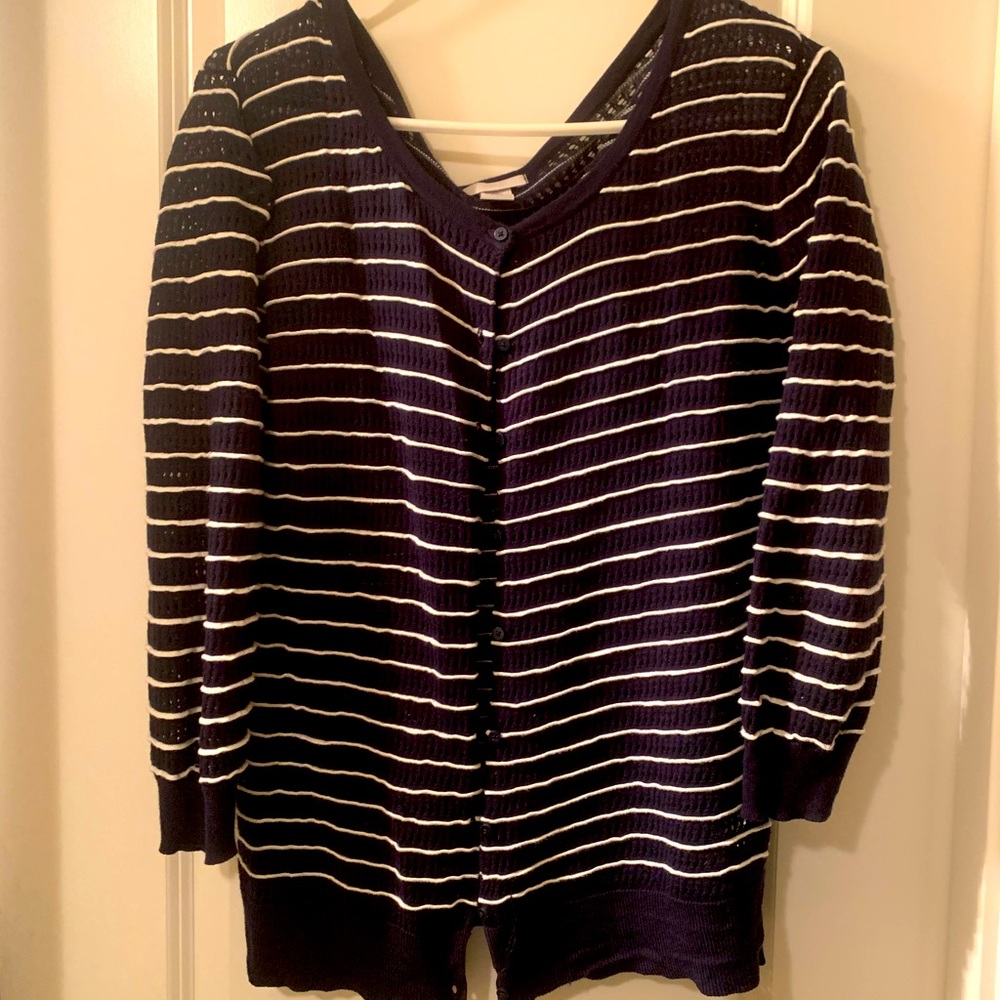 H&M lightweight navy white striped cardigan medium